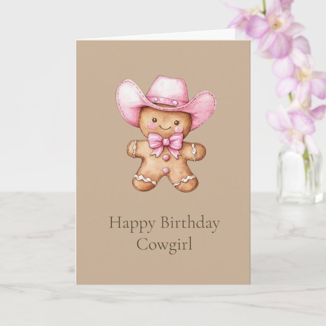 Happy Gingerbread Cowgirl Birthday Card (Orchid)