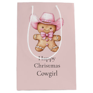 Happy Gingerbread Cowgirl Christmas Medium Gift Bag