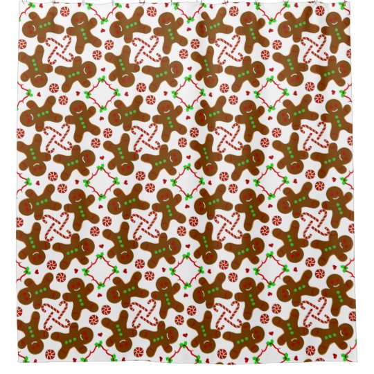 Happy Gingerbread Man Christmas Pattern Shower Curtain Zazzle Com