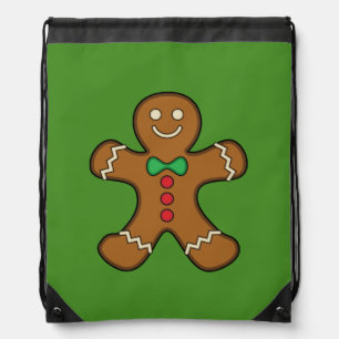 Happy Gingerbread Man Drawstring Bag