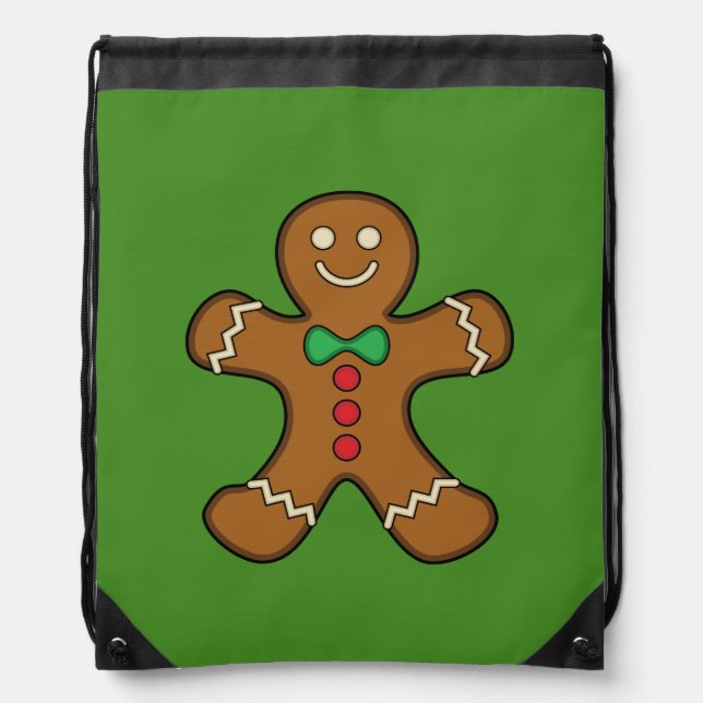 Happy Gingerbread Man Drawstring Bag (Front)