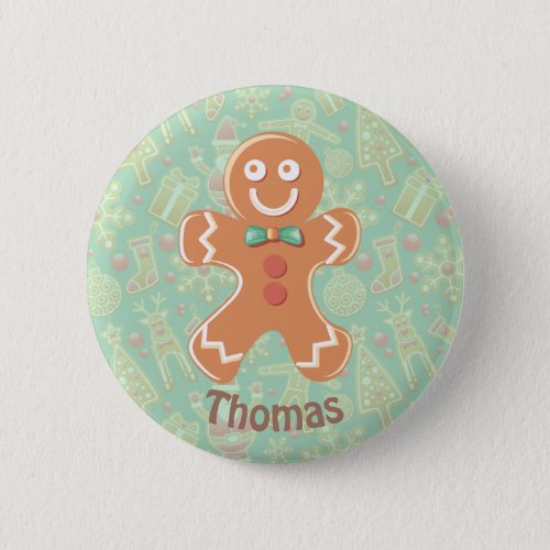 Happy Gingerbread Man Merry Christmas Button