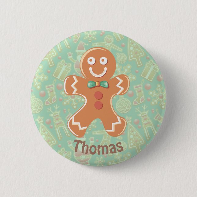 Happy Gingerbread Man Merry Christmas Button (Front)