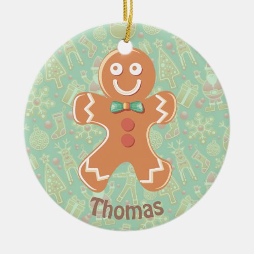 Happy Gingerbread Man Merry Christmas Ceramic Ornament