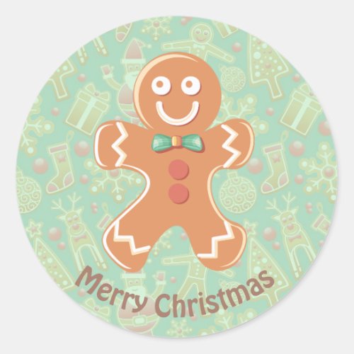 Happy Gingerbread Man Merry Christmas Classic Round Sticker