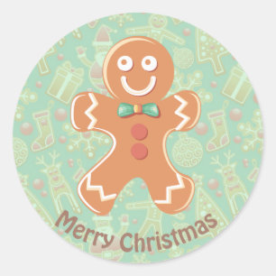 Happy Gingerbread Man Merry Christmas Classic Round Sticker