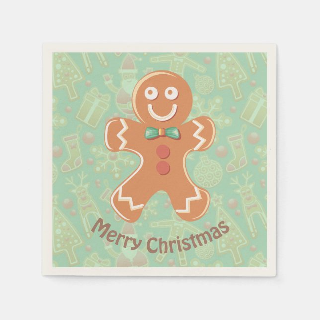 Happy Gingerbread Man Merry Christmas Napkins (Front)
