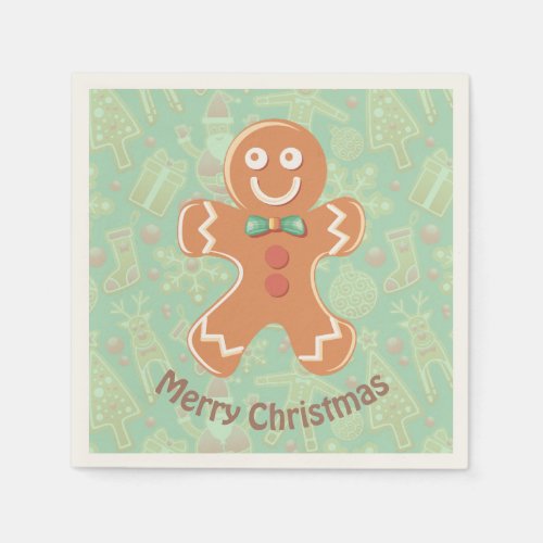 Happy Gingerbread Man Merry Christmas Napkins