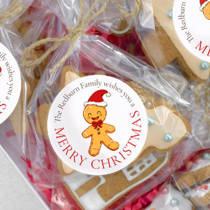 Happy Gingerbread man with Christmas hat custom Classic Round Sticker