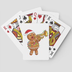 Happy Gingerbread Musician Playing Trumpet Xmas Poker Cards