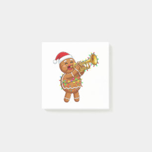 Happy Gingerbread Musician Playing Trumpet Xmas Post-it Notes