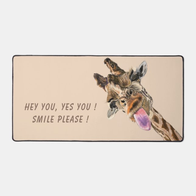 Happy Giraffe Custom Color and Text Funny Desk Mat (Front)