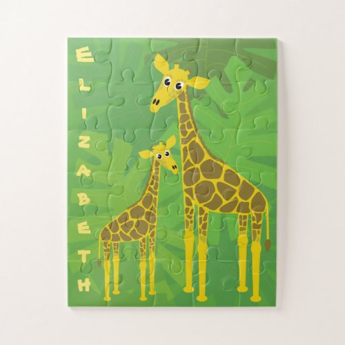 Happy Giraffe Family Kids Personalized Jigsaw Puzzle