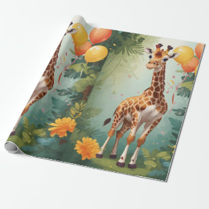 Happy Giraffe & Gifts in Jungle Wrapping Paper