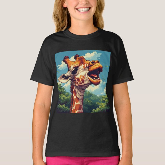 Happy Giraffe Pixel Art T-Shirt (Front)