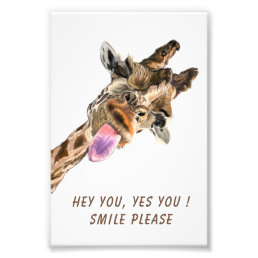 Happy Giraffe Tongue Out and Playful Wink Funny Photo Print
