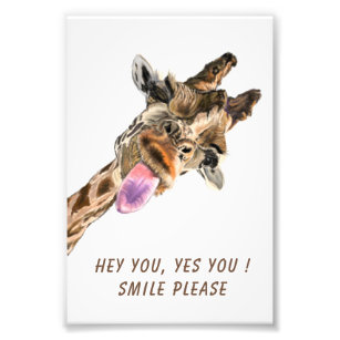 Happy Giraffe Tongue Out and Playful Wink Funny Photo Print