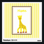 Happy Giraffe Wall Decal<br><div class="desc">A happy little cartoon giraffe on a yellow striped background.</div>