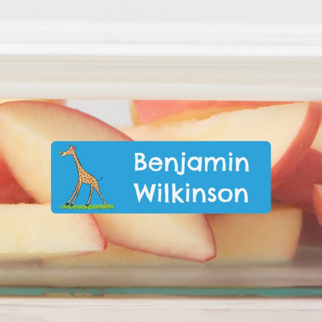 Happy giraffe with butterfly cartoon personalized labels (Affixed)