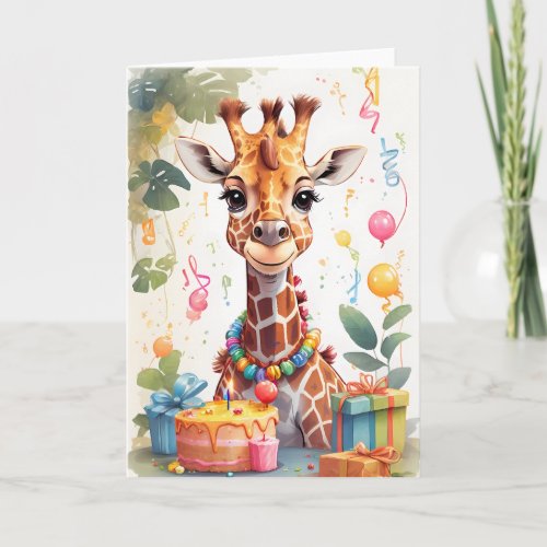 Happy Giraffe with Gifts  Cake   Invitation