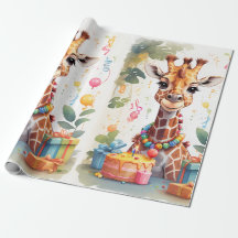 Happy Giraffe with Gifts & Cake | Wrapping Paper