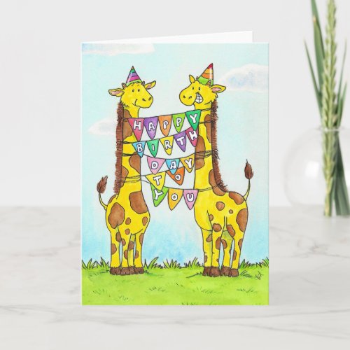 Happy Giraffes Birthday greeting Card
