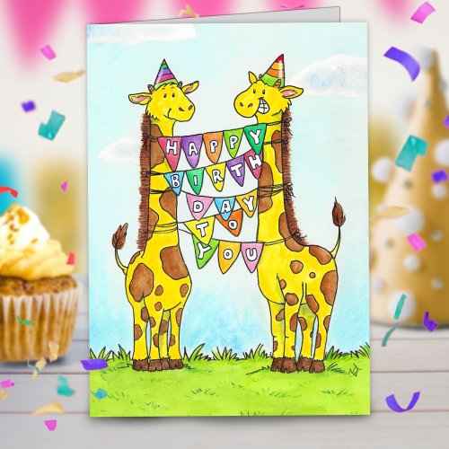 Happy Giraffes Birthday greeting Card