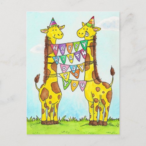 Happy Giraffes Birthday Postcard