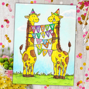 Happy Giraffes Birthday Postcard