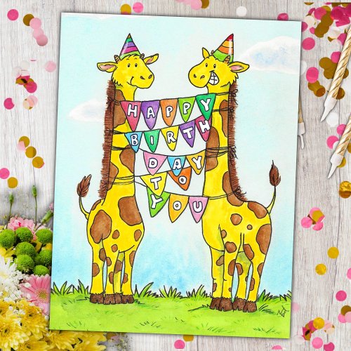 Happy Giraffes Birthday Postcard