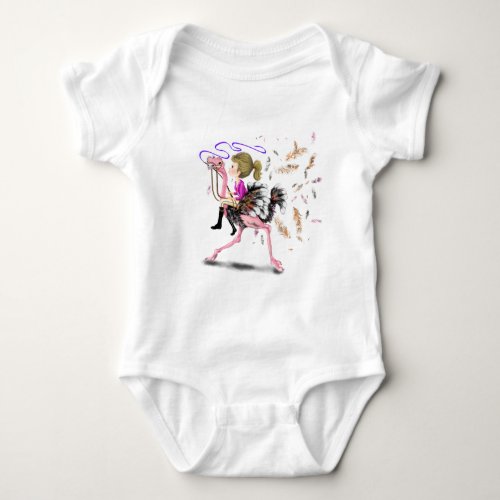 Happy Girl and Ostrich _ Racing Team _ Fun Drawing Baby Bodysuit
