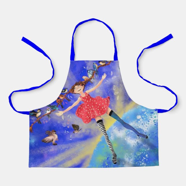 Happy Girl and Spring Birds Apron (Front)