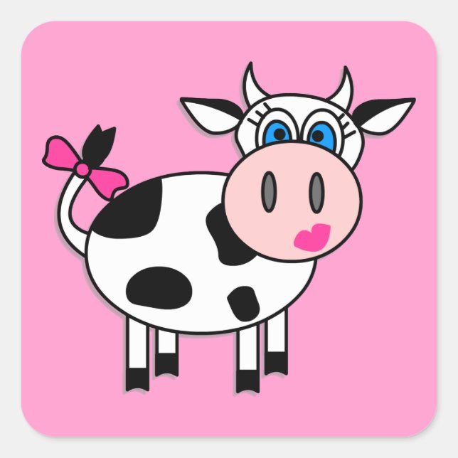 Happy Girl Cow Square Sticker (Front)