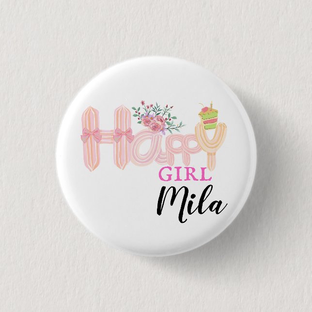  happy girl cream cake button (Front)