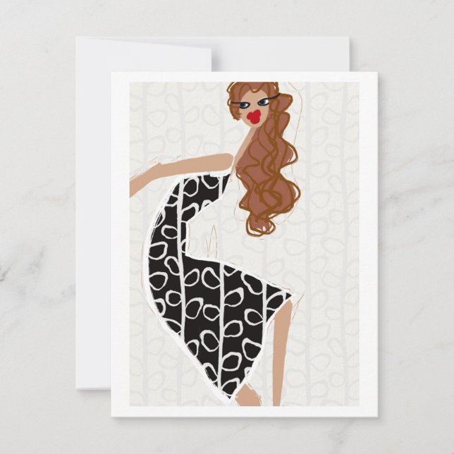 Happy Girl Dancing Black White Fashion Art Card (Front)