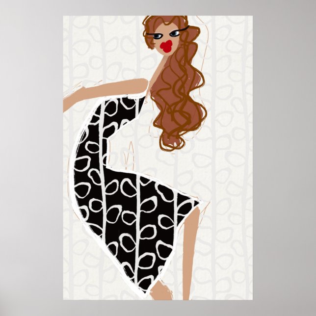 Happy Girl Dancing Black White Fashion Poster (Front)