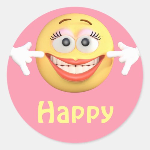 Happy Girl Emoji Emoticon Cartoon Face Classic Round Sticker