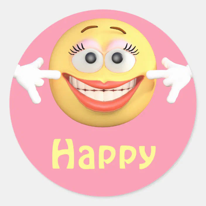 Happy Girl Emoji Emoticon Cartoon Face Classic Round Sticker Zazzle Com