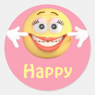 Happy Girl Emoji Emoticon Cartoon Face Classic Round Sticker