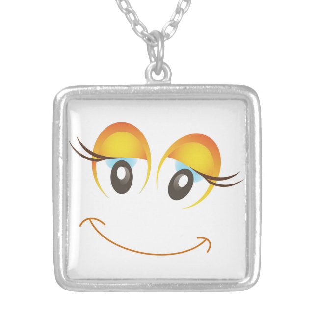 HAPPY GIRL FACE SILVER PLATED NECKLACE (Front)