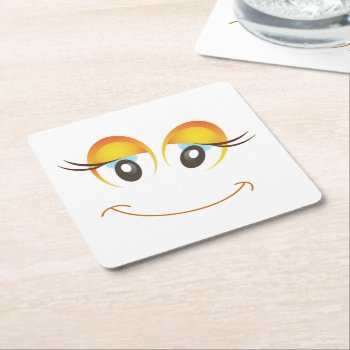 Happy Girl Face Square Paper Coaster by Awesoma at Zazzle