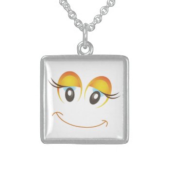 Happy Girl Face Sterling Silver Necklace by Awesoma at Zazzle