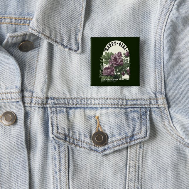Happy Girl floral t-shirt Button (In Situ)