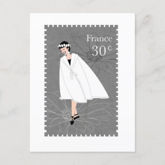 Happy Girl France Stamp Art Postcard