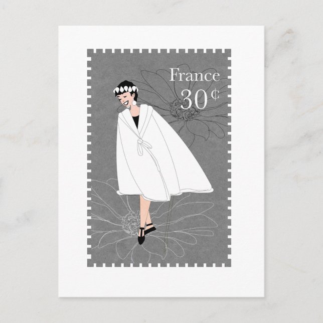 Happy Girl France Stamp Art Postcard (Front)