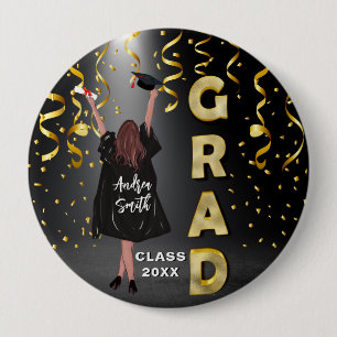 Happy Girl Graduation Elegant Gold Confetti Cute Button