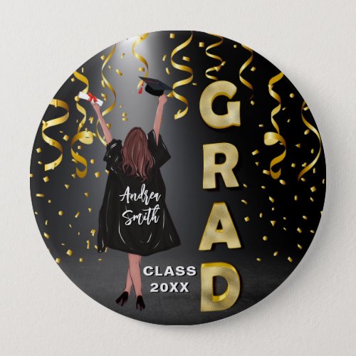 Happy Girl Graduation Elegant Gold Confetti Cute Button