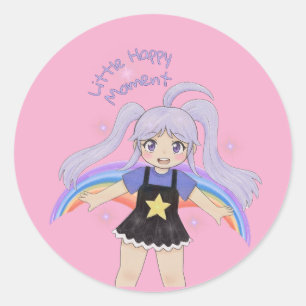 Happy Girl Hand Drawn Illustration – Little Happy Classic Round Sticker