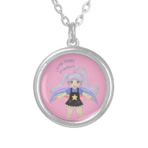 Happy Girl Hand Drawn Illustration – Little Happy  Silver Plated Necklace
