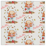 Happy girl in playing in fall leaves fabric